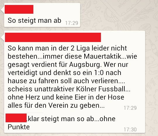 1. FC Köln gegen Augsburg via Whatsapp