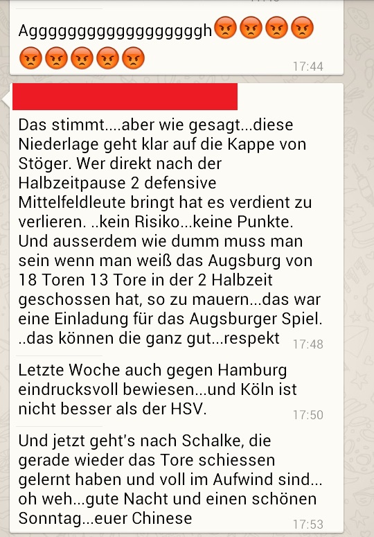 1. FC Köln gegen Augsburg via Whatsapp